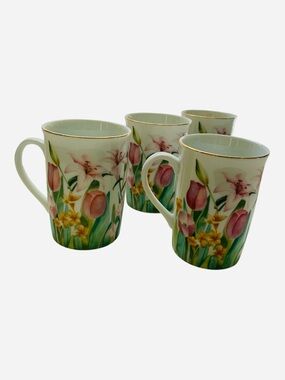 Otagiri Japan Tulip Lily Curtis - Swann Floral Gold Rim Tea Cups